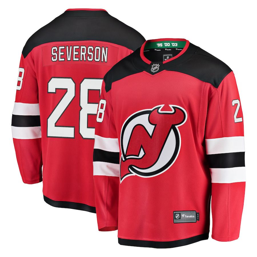 Men New Jersey Devils 28 Damon Severson Fanatics Branded Red Home Breakaway Player NHL Jersey